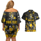 Personalized Richmond Tigers Couples Matching Off Shoulder Short Dress and Hawaiian Shirt Aboriginal Dot Painting Graffiti Style