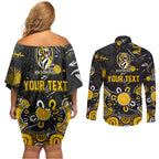 Personalized Richmond Tigers Couples Matching Off Shoulder Short Dress and Long Sleeve Button Shirt Aboriginal Dot Painting Graffiti Style