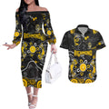 Personalized Richmond Tigers Couples Matching Off The Shoulder Long Sleeve Dress and Hawaiian Shirt Aboriginal Dot Painting Graffiti Style