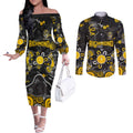 Personalized Richmond Tigers Couples Matching Off The Shoulder Long Sleeve Dress and Long Sleeve Button Shirt Aboriginal Dot Painting Graffiti Style
