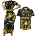 Personalized Richmond Tigers Couples Matching Short Sleeve Bodycon Dress and Hawaiian Shirt Aboriginal Dot Painting Graffiti Style