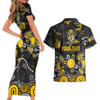 Personalized Richmond Tigers Couples Matching Short Sleeve Bodycon Dress and Hawaiian Shirt Aboriginal Dot Painting Graffiti Style
