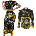 Personalized Richmond Tigers Couples Matching Short Sleeve Bodycon Dress and Long Sleeve Button Shirt Aboriginal Dot Painting Graffiti Style