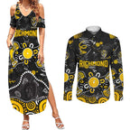 Personalized Richmond Tigers Couples Matching Summer Maxi Dress and Long Sleeve Button Shirt Aboriginal Dot Painting Graffiti Style