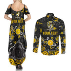 Personalized Richmond Tigers Couples Matching Summer Maxi Dress and Long Sleeve Button Shirt Aboriginal Dot Painting Graffiti Style