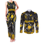 Personalized Richmond Tigers Couples Matching Tank Maxi Dress and Long Sleeve Button Shirt Aboriginal Dot Painting Graffiti Style