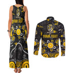 Personalized Richmond Tigers Couples Matching Tank Maxi Dress and Long Sleeve Button Shirt Aboriginal Dot Painting Graffiti Style