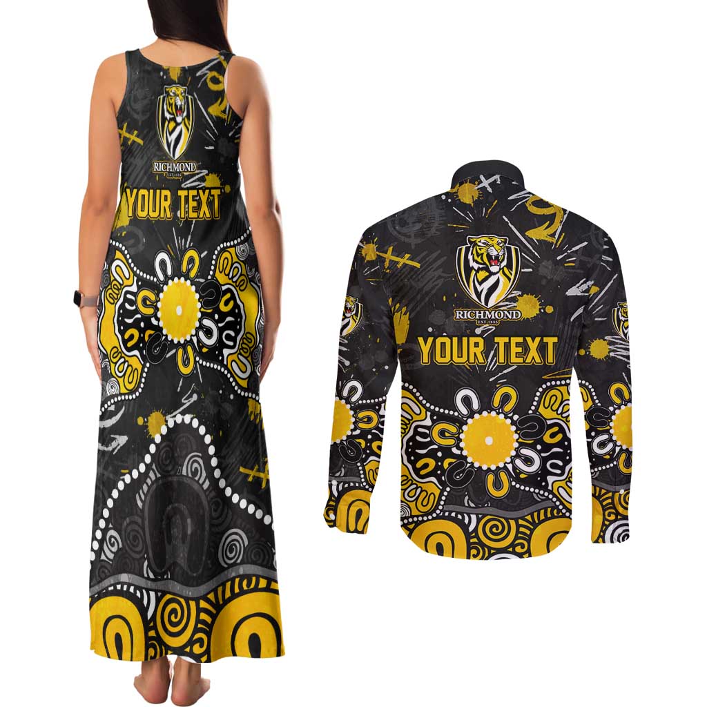 Personalized Richmond Tigers Couples Matching Tank Maxi Dress and Long Sleeve Button Shirt Aboriginal Dot Painting Graffiti Style