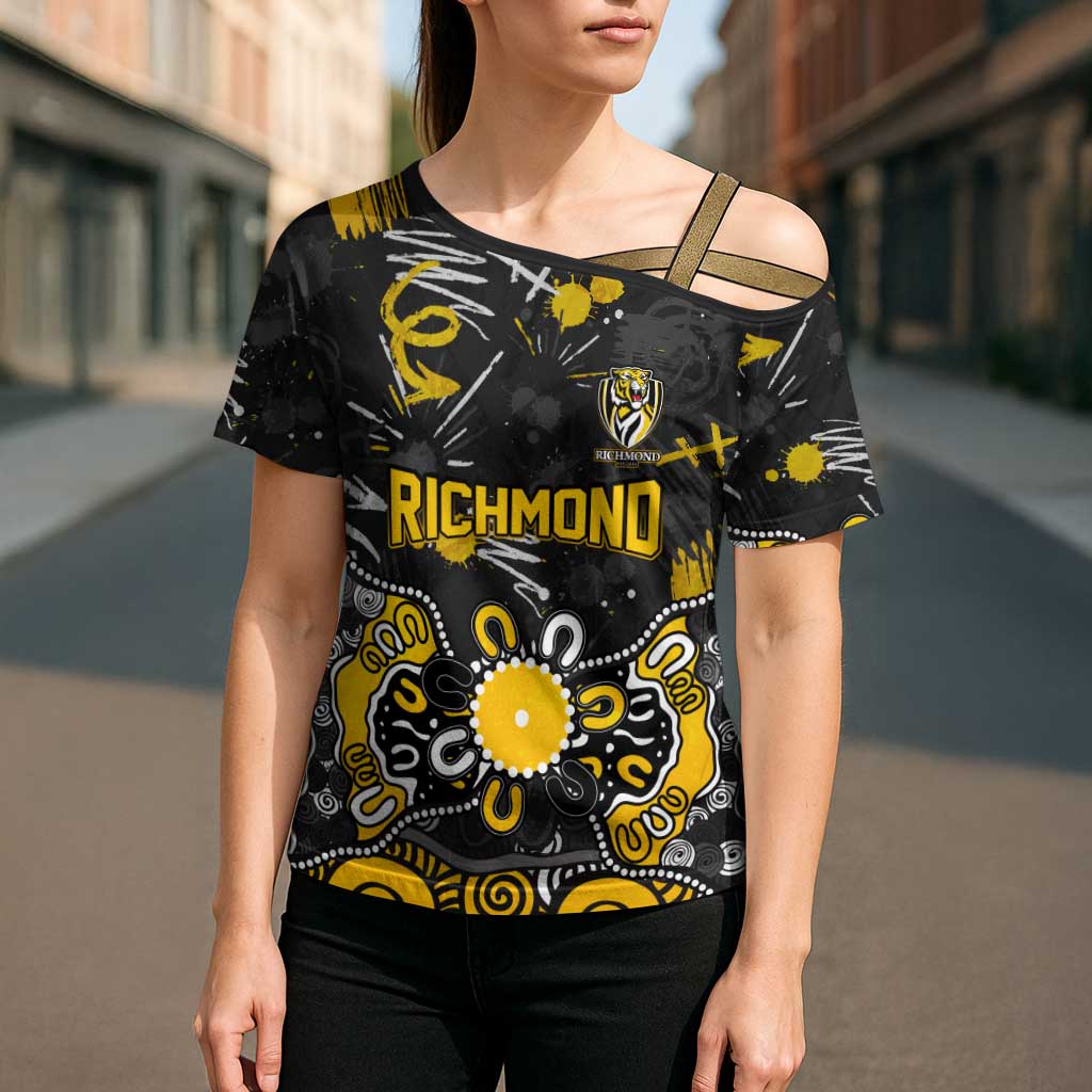 Personalized Richmond Tigers Cross Shoulder Shirt Aboriginal Dot Painting Graffiti Style