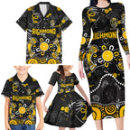 Personalized Richmond Tigers Family Matching Long Sleeve Bodycon Dress and Hawaiian Shirt Aboriginal Dot Painting Graffiti Style