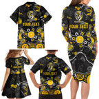 Personalized Richmond Tigers Family Matching Long Sleeve Bodycon Dress and Hawaiian Shirt Aboriginal Dot Painting Graffiti Style