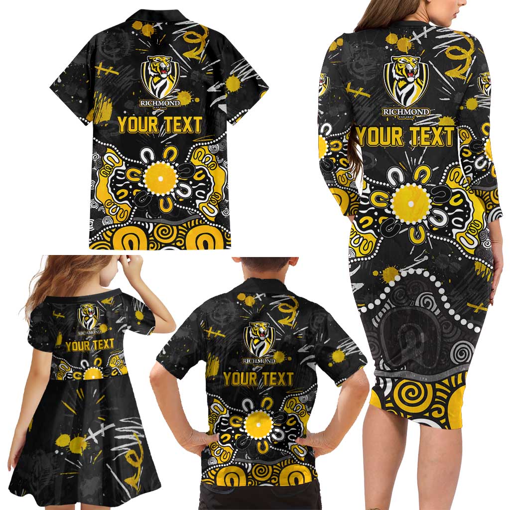 Personalized Richmond Tigers Family Matching Long Sleeve Bodycon Dress and Hawaiian Shirt Aboriginal Dot Painting Graffiti Style