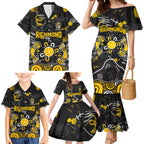 Personalized Richmond Tigers Family Matching Mermaid Dress and Hawaiian Shirt Aboriginal Dot Painting Graffiti Style