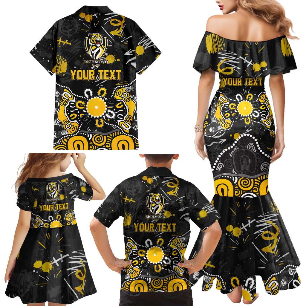 Personalized Richmond Tigers Family Matching Mermaid Dress and Hawaiian Shirt Aboriginal Dot Painting Graffiti Style