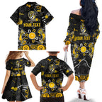 Personalized Richmond Tigers Family Matching Off The Shoulder Long Sleeve Dress and Hawaiian Shirt Aboriginal Dot Painting Graffiti Style