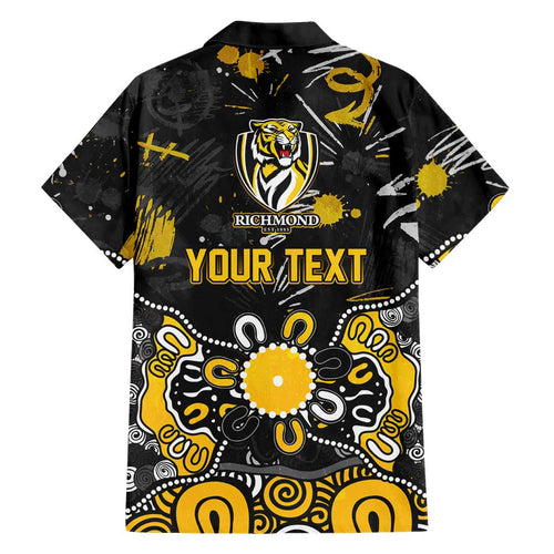 Personalized Richmond Tigers Family Matching Off The Shoulder Long Sleeve Dress and Hawaiian Shirt Aboriginal Dot Painting Graffiti Style