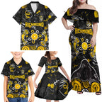 Personalized Richmond Tigers Family Matching Off Shoulder Maxi Dress and Hawaiian Shirt Aboriginal Dot Painting Graffiti Style