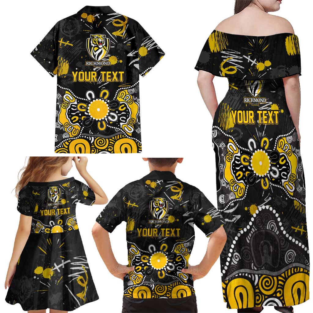 Personalized Richmond Tigers Family Matching Off Shoulder Maxi Dress and Hawaiian Shirt Aboriginal Dot Painting Graffiti Style
