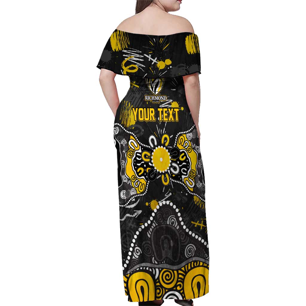 Personalized Richmond Tigers Family Matching Off Shoulder Maxi Dress and Hawaiian Shirt Aboriginal Dot Painting Graffiti Style