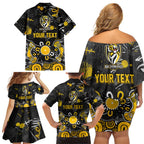 Personalized Richmond Tigers Family Matching Off Shoulder Short Dress and Hawaiian Shirt Aboriginal Dot Painting Graffiti Style
