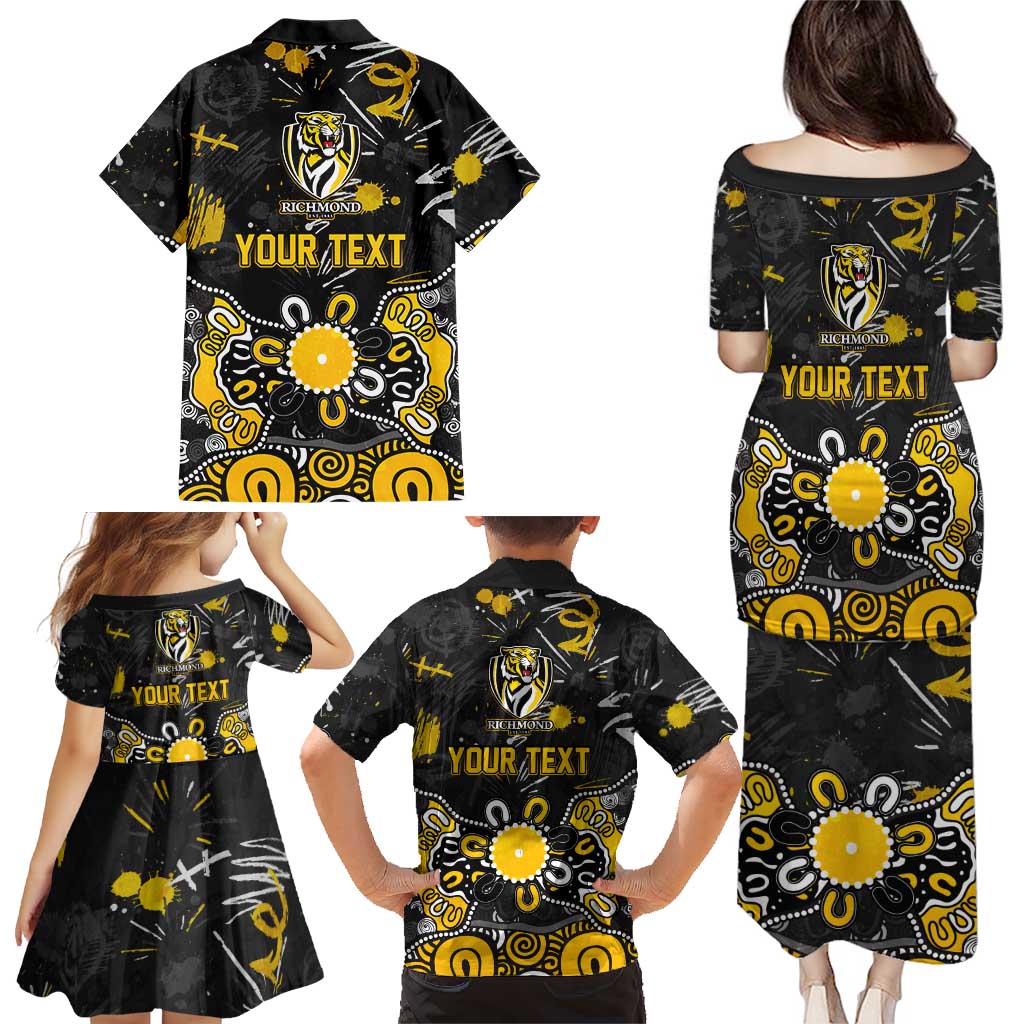 Personalized Richmond Tigers Family Matching Puletasi and Hawaiian Shirt Aboriginal Dot Painting Graffiti Style