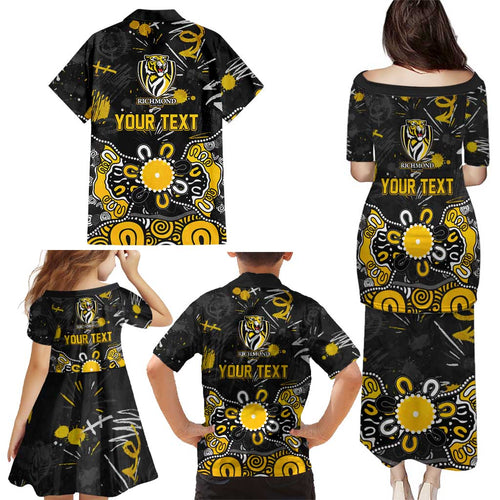 Personalized Richmond Tigers Family Matching Puletasi and Hawaiian Shirt Aboriginal Dot Painting Graffiti Style