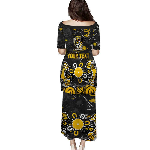 Personalized Richmond Tigers Family Matching Puletasi and Hawaiian Shirt Aboriginal Dot Painting Graffiti Style