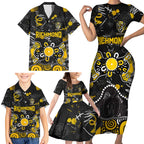 Personalized Richmond Tigers Family Matching Short Sleeve Bodycon Dress and Hawaiian Shirt Aboriginal Dot Painting Graffiti Style