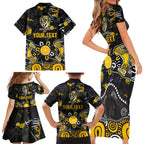 Personalized Richmond Tigers Family Matching Short Sleeve Bodycon Dress and Hawaiian Shirt Aboriginal Dot Painting Graffiti Style