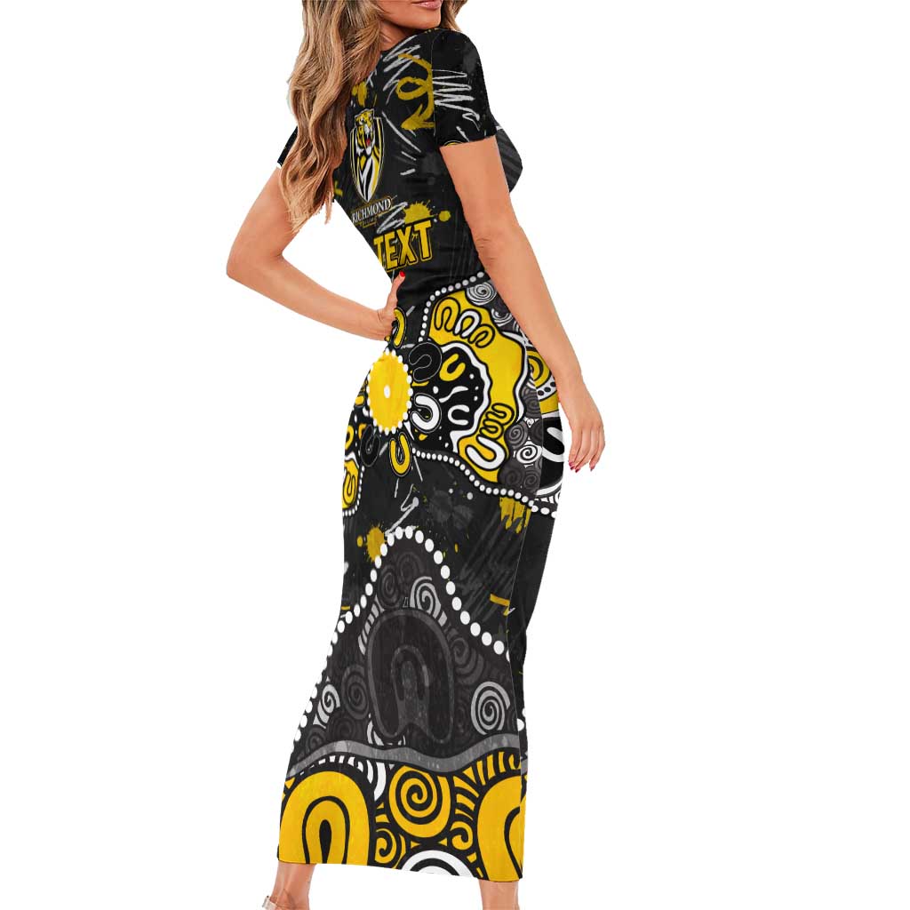 Personalized Richmond Tigers Family Matching Short Sleeve Bodycon Dress and Hawaiian Shirt Aboriginal Dot Painting Graffiti Style