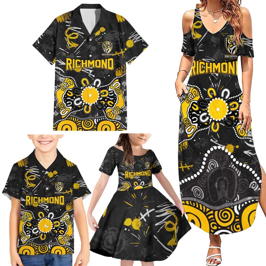 Personalized Richmond Tigers Family Matching Summer Maxi Dress and Hawaiian Shirt Aboriginal Dot Painting Graffiti Style