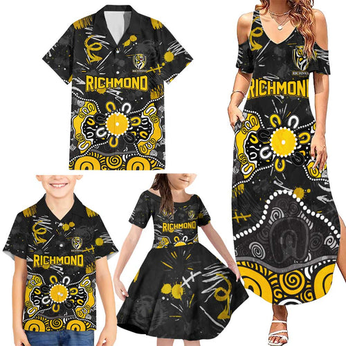 Personalized Richmond Tigers Family Matching Summer Maxi Dress and Hawaiian Shirt Aboriginal Dot Painting Graffiti Style