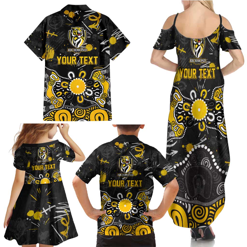 Personalized Richmond Tigers Family Matching Summer Maxi Dress and Hawaiian Shirt Aboriginal Dot Painting Graffiti Style
