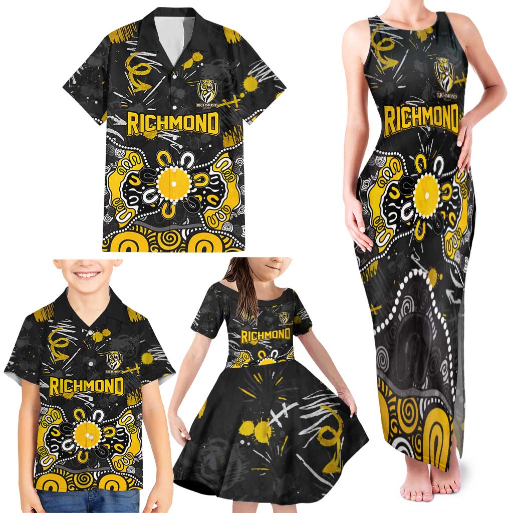 Personalized Richmond Tigers Family Matching Tank Maxi Dress and Hawaiian Shirt Aboriginal Dot Painting Graffiti Style