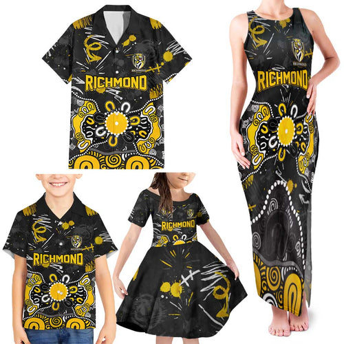 Personalized Richmond Tigers Family Matching Tank Maxi Dress and Hawaiian Shirt Aboriginal Dot Painting Graffiti Style