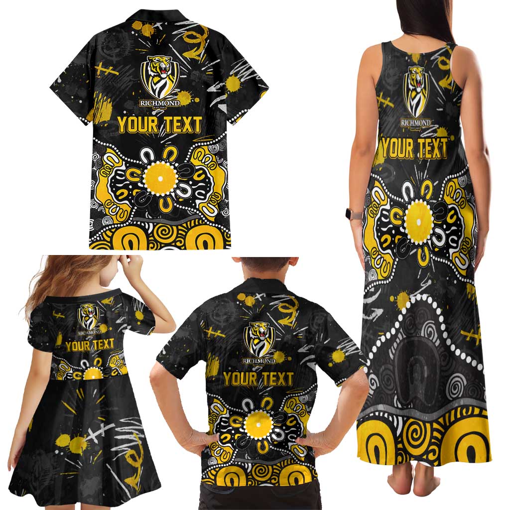 Personalized Richmond Tigers Family Matching Tank Maxi Dress and Hawaiian Shirt Aboriginal Dot Painting Graffiti Style
