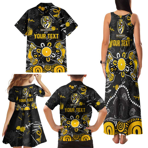 Personalized Richmond Tigers Family Matching Tank Maxi Dress and Hawaiian Shirt Aboriginal Dot Painting Graffiti Style