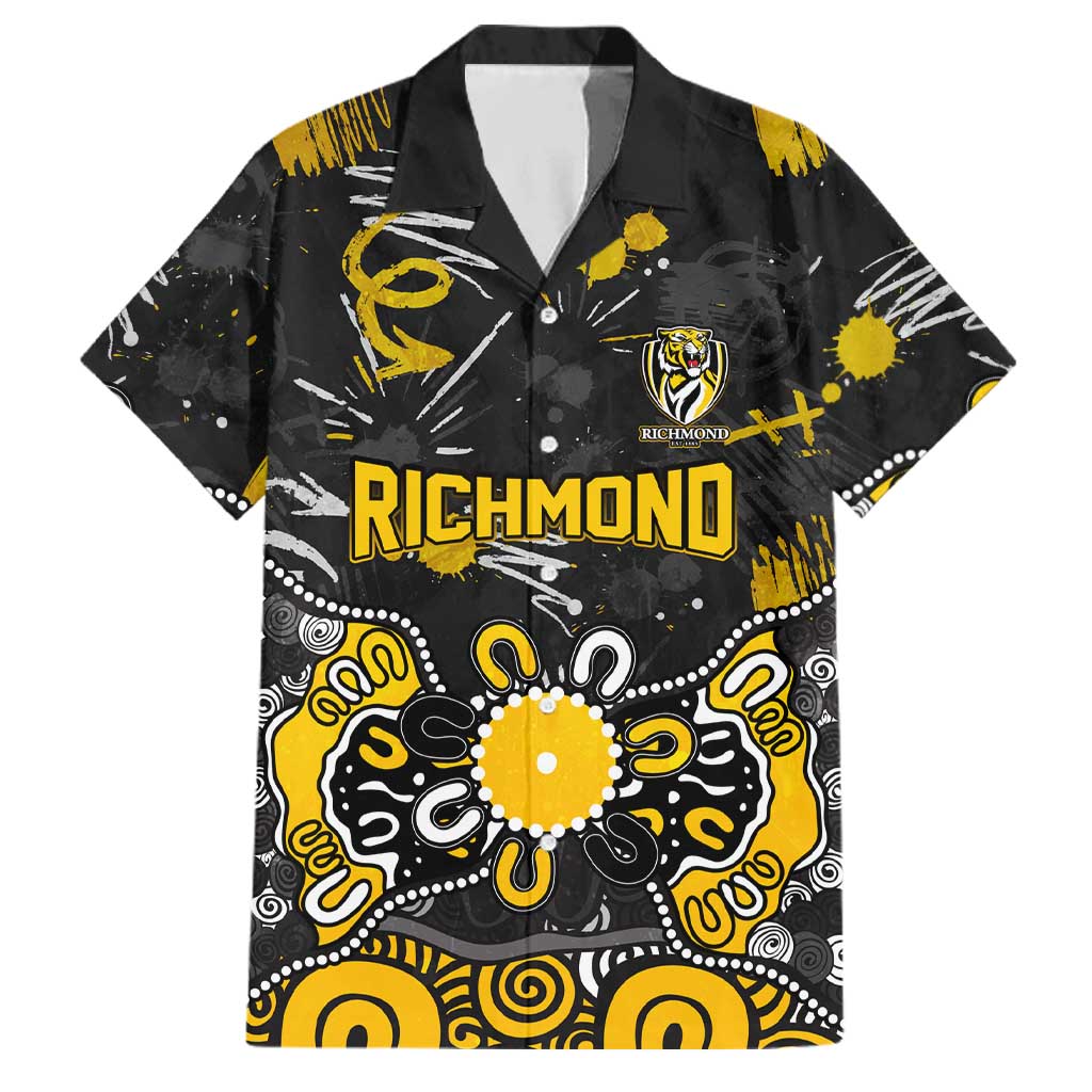 Personalized Richmond Tigers Family Matching Tank Maxi Dress and Hawaiian Shirt Aboriginal Dot Painting Graffiti Style