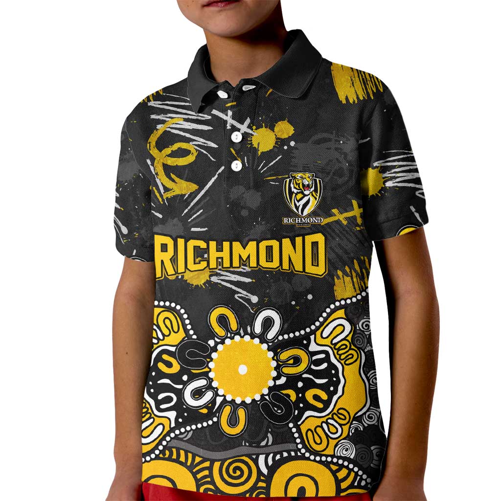 Personalized Richmond Tigers Kid Polo Shirt Aboriginal Dot Painting Graffiti Style