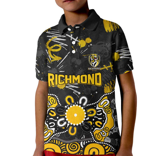 Personalized Richmond Tigers Kid Polo Shirt Aboriginal Dot Painting Graffiti Style