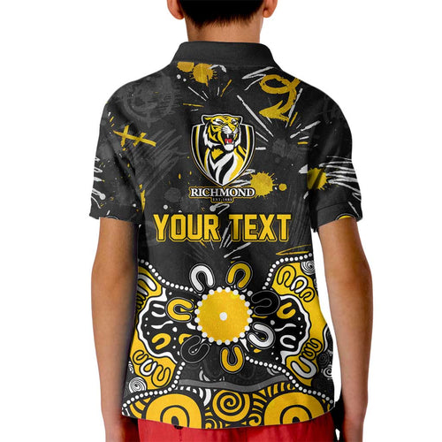 Personalized Richmond Tigers Kid Polo Shirt Aboriginal Dot Painting Graffiti Style