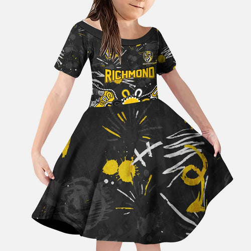 Personalized Richmond Tigers Kid Short Sleeve Dress Aboriginal Dot Painting Graffiti Style