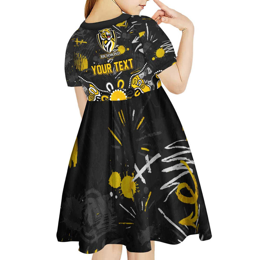 Personalized Richmond Tigers Kid Short Sleeve Dress Aboriginal Dot Painting Graffiti Style