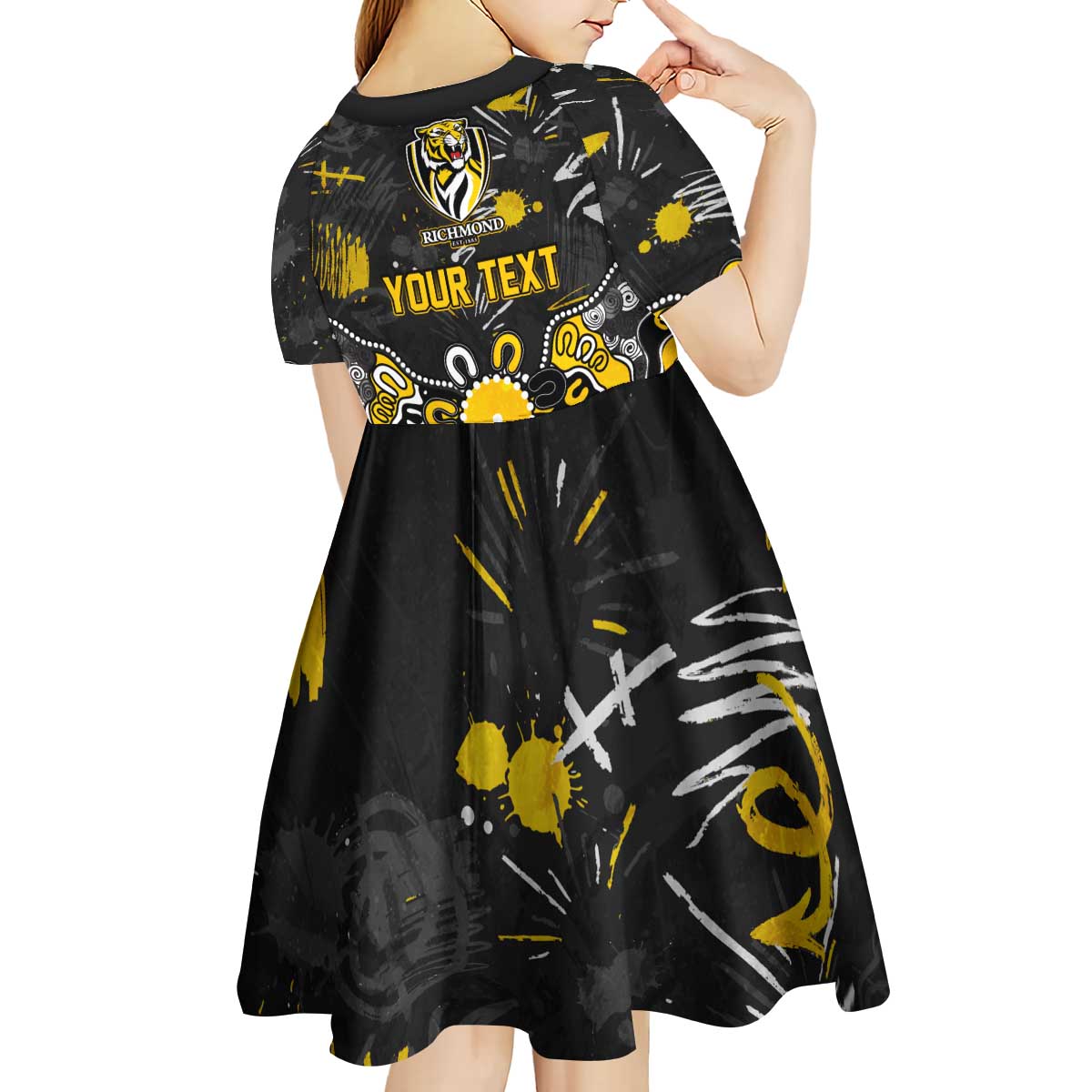 Personalized Richmond Tigers Kid Short Sleeve Dress Aboriginal Dot Painting Graffiti Style