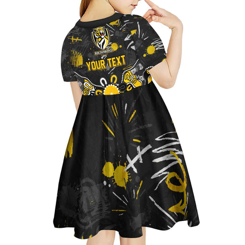 Personalized Richmond Tigers Kid Short Sleeve Dress Aboriginal Dot Painting Graffiti Style