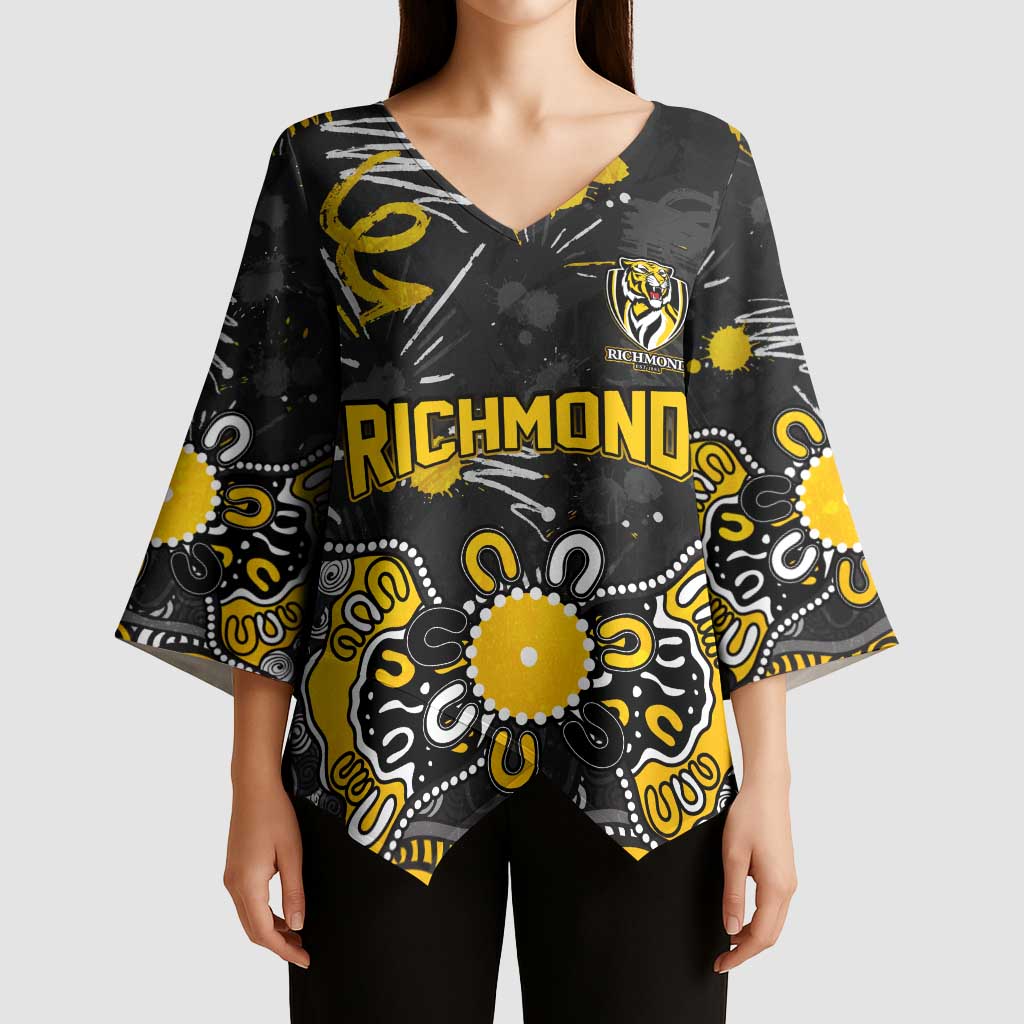 Personalized Richmond Tigers Kimono Sleeve Blouse Aboriginal Dot Painting Graffiti Style