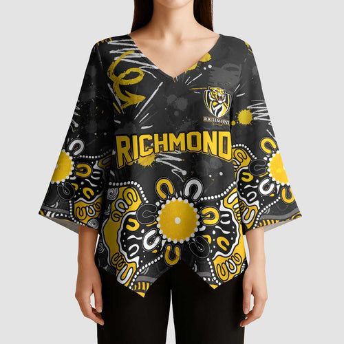 Personalized Richmond Tigers Kimono Sleeve Blouse Aboriginal Dot Painting Graffiti Style