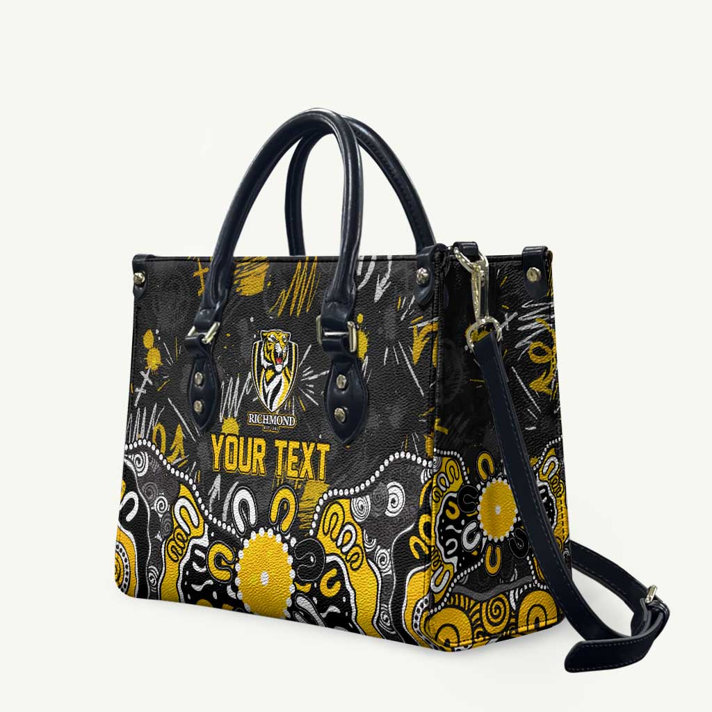 Personalized Richmond Tigers Leather Bag Aboriginal Dot Painting Graffiti Style
