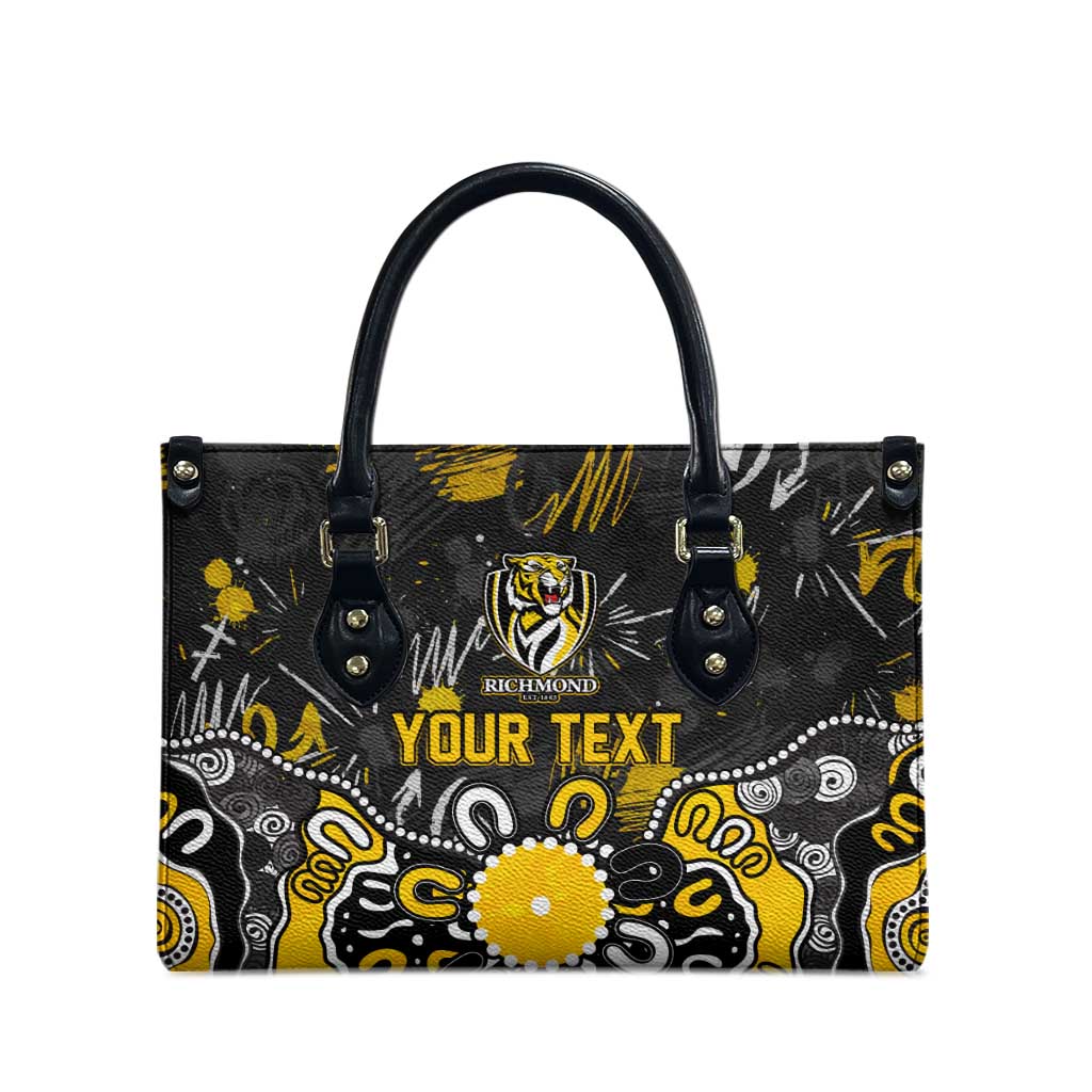 Personalized Richmond Tigers Leather Bag Aboriginal Dot Painting Graffiti Style
