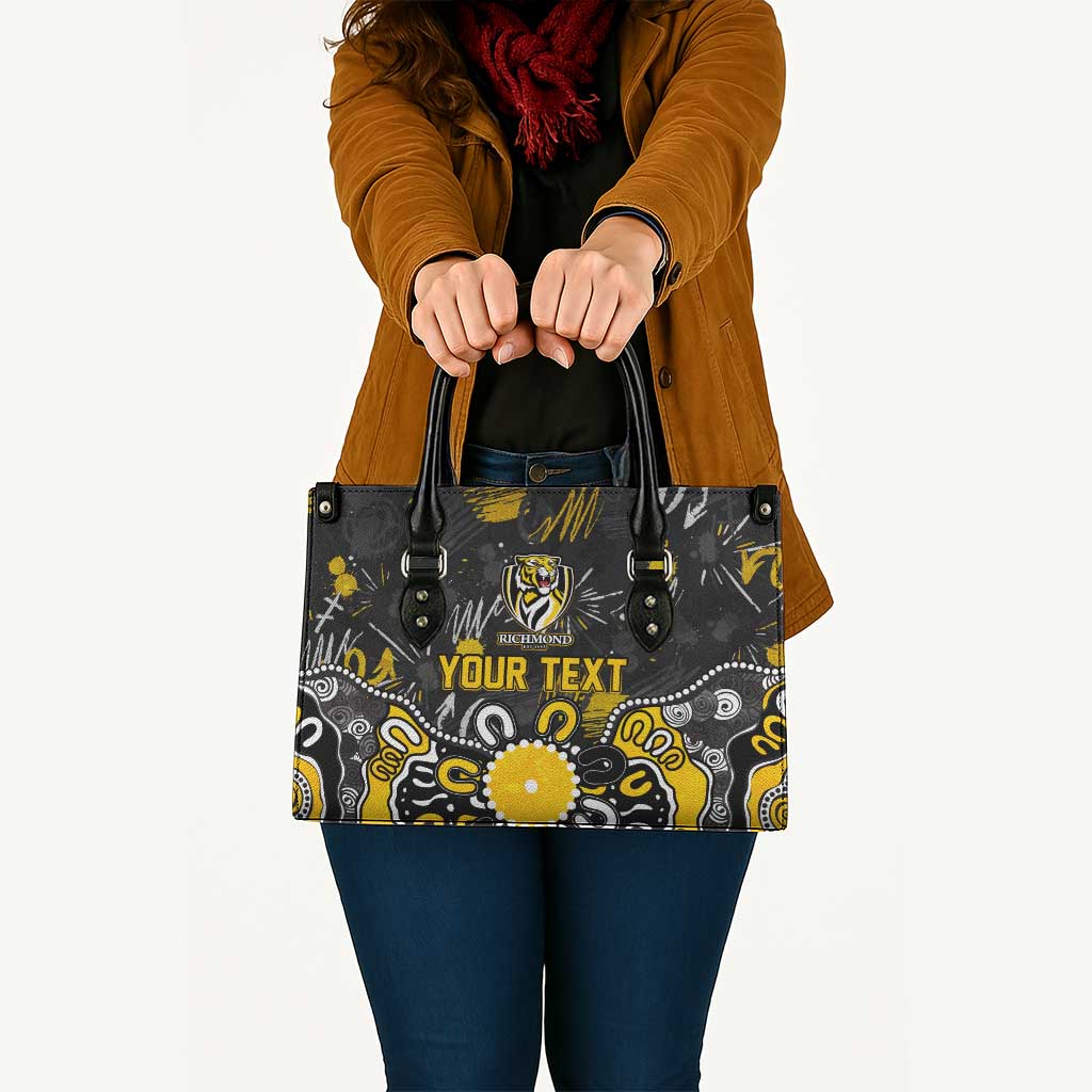 Personalized Richmond Tigers Leather Bag Aboriginal Dot Painting Graffiti Style